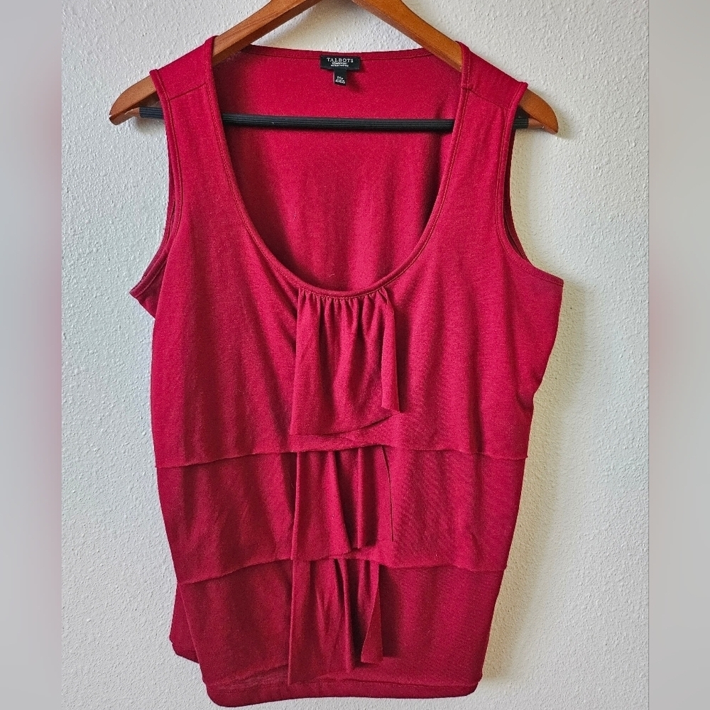 Talbots Women's Red Ruffle Front Chic Casual Sleeveless Jersey Fabric Size 1XP.